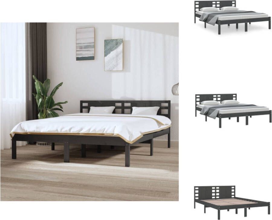 VidaXL Bedframe Classic Wood s Bedframes 205.5 x 156 x 100 cm Grey Color Bed