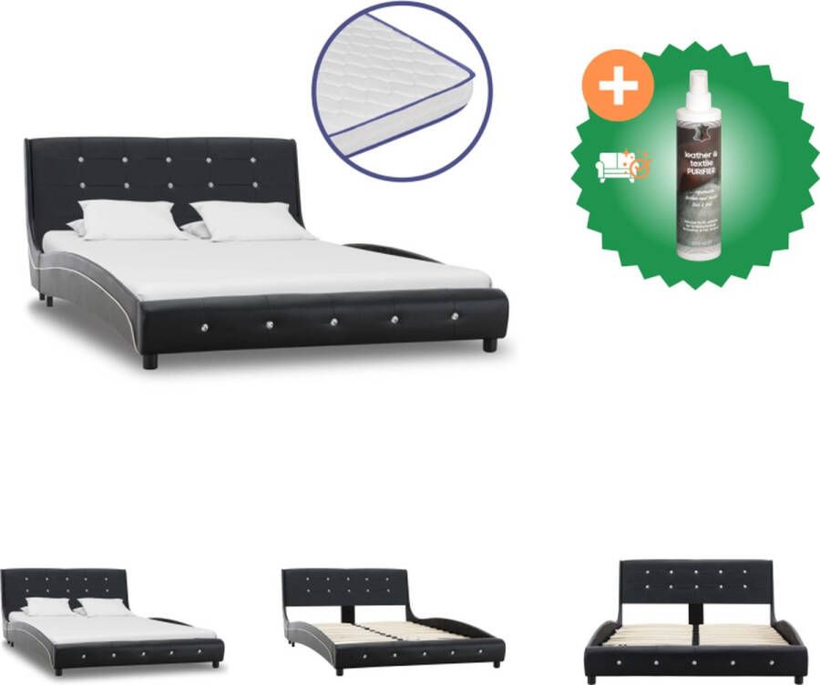 VidaXL Bedframe Classic Zwart 223 x 125 x 69.5 cm Staal en hout Bed Inclusief Reiniger