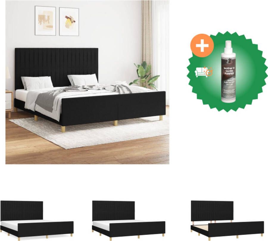 VidaXL Bedframe Stof Verstelbaar hoofdeinde Multiplex lattenbodem Comfortabele ondersteuning Zwart 203x166x118 128 Geschikt voor 160x200 matras Bed Inclusief Reiniger
