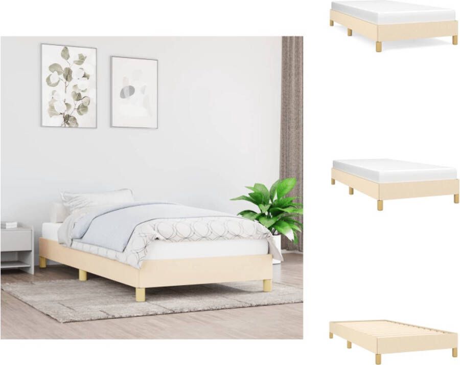 VidaXL Bedframe Duurzaam Frame Afmetingen- 203 x 83 x 25 cm Kleur- Crème Materiaal- Stof Multiplex Matras- 80 x 200 cm Bed - Foto 5