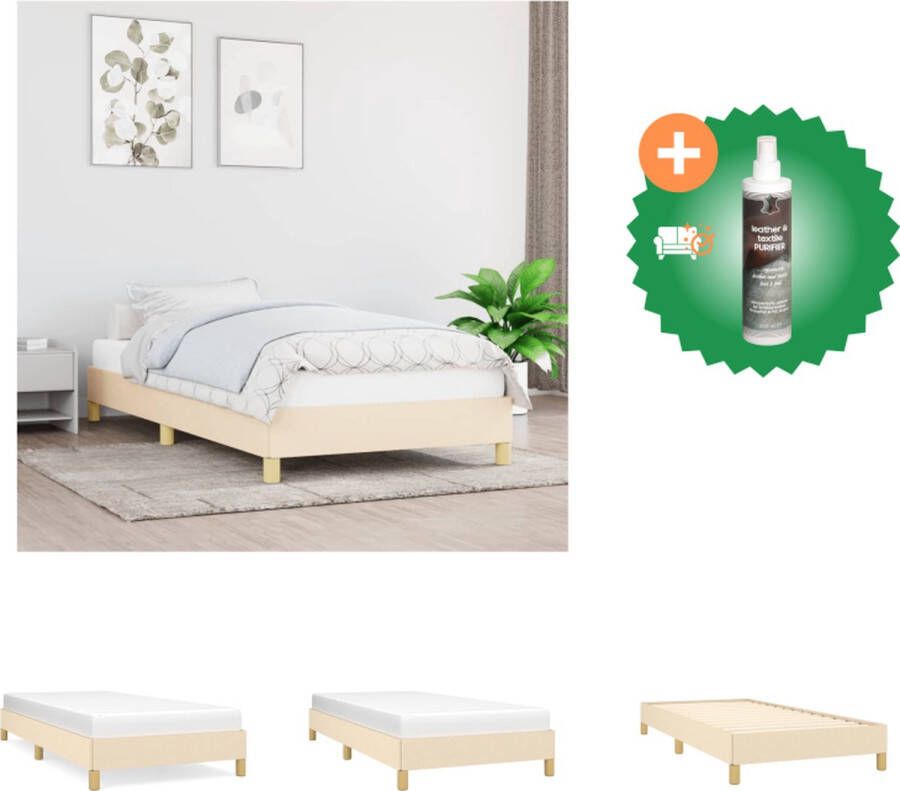 VidaXL Bedframe Duurzaam Frame Afmetingen- 203 x 83 x 25 cm Kleur- Crème Materiaal- Stof Multiplex Matras- 80 x 200 cm Bed Inclusief Reiniger