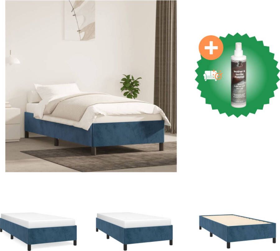 VidaXL Bedframe Donkerblauw 203 x 83 x 35 cm Fluweel Ondersteunende poten Multiplex lattenbodem Bed Inclusief Reiniger