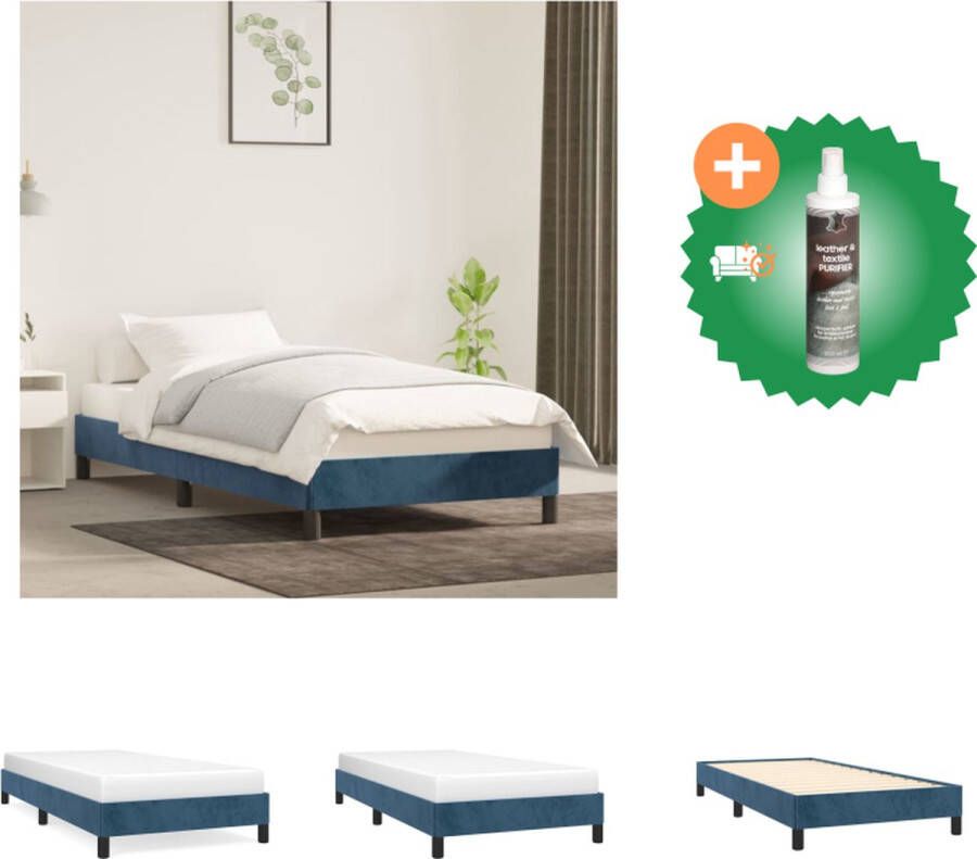 VidaXL Bedframe Donkerblauw 203 x 93 x 25 cm Fluwelen stof Stabiele poten Multiplex lattenbodem Geschikt voor 90 x 200 cm matras (matras niet inbegrepen) Bed Inclusief Reiniger