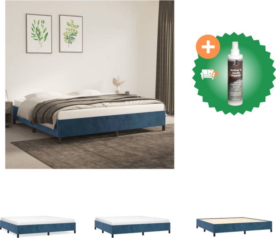 VidaXL Bedframe Donkerblauw 203x203x35cm Zacht fluweel ondersteunende poten Multiplex lattenbodem Bed Inclusief Reiniger