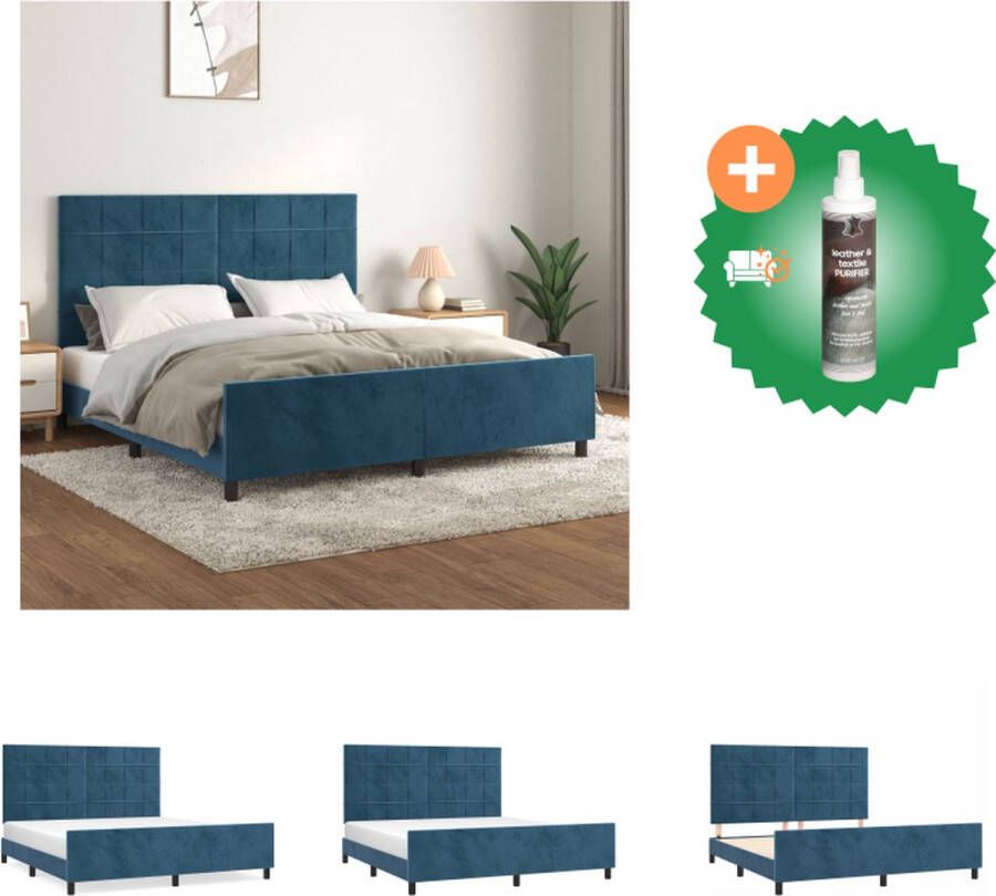 VidaXL Bedframe Donkerblauw Fluweel 203 x 186 x 118 128 cm Verstelbaar hoofdeinde Stabile poten Multiplex lattenbodem Geschikt voor 180 x 200 cm matras Bed Inclusief Reiniger