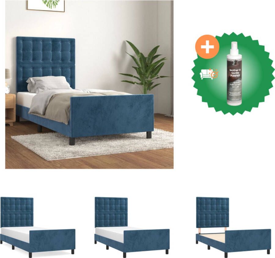 VidaXL Bedframe Donkerblauw Fluweel 203 x 83 x 118 128 cm Verstelbaar Hoogte Stevige Poten Multiplex Lattenbodem Comfortabele Ondersteuning Bed Inclusief Reiniger