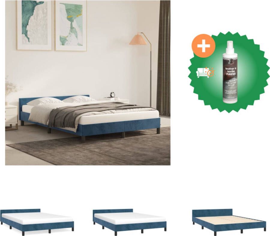 VidaXL Bedframe Donkerblauw Fluweel Ondersteunende poten Multiplex lattenbodem 193x143x50cm Geschikte matras- 140x190cm Bed Inclusief Reiniger