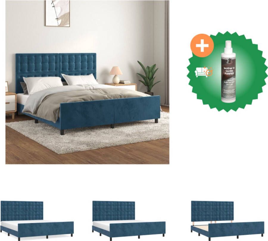 VidaXL Bedframe Donkerblauw Fluweel Verstelbaar Met Ondersteunende Poten Multiplex Lattenbodem Comfortabele Ondersteuning Bed Inclusief Reiniger