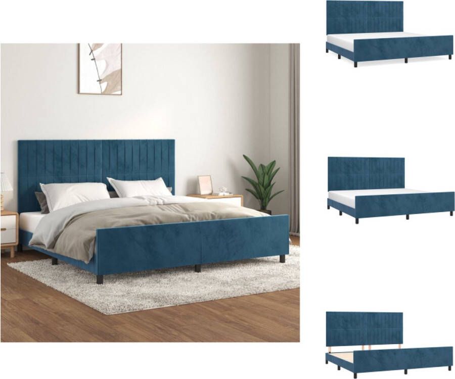 VidaXL Bedframe donkerblauw fluweel verstelbare hoogte multiplex lattenbodem comfortabele ondersteuning 203 x 206 x 118 128 cm Bed