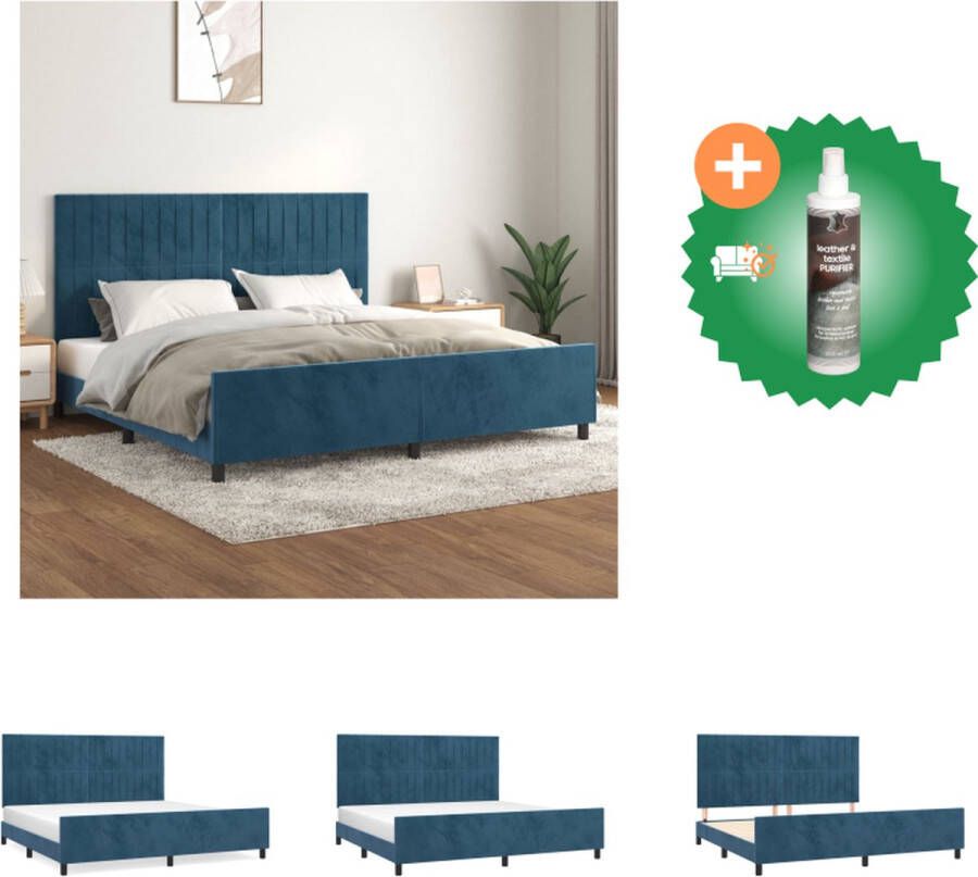 VidaXL Bedframe donkerblauw fluweel verstelbare hoogte multiplex lattenbodem comfortabele ondersteuning 203 x 206 x 118 128 cm Bed Inclusief Reiniger