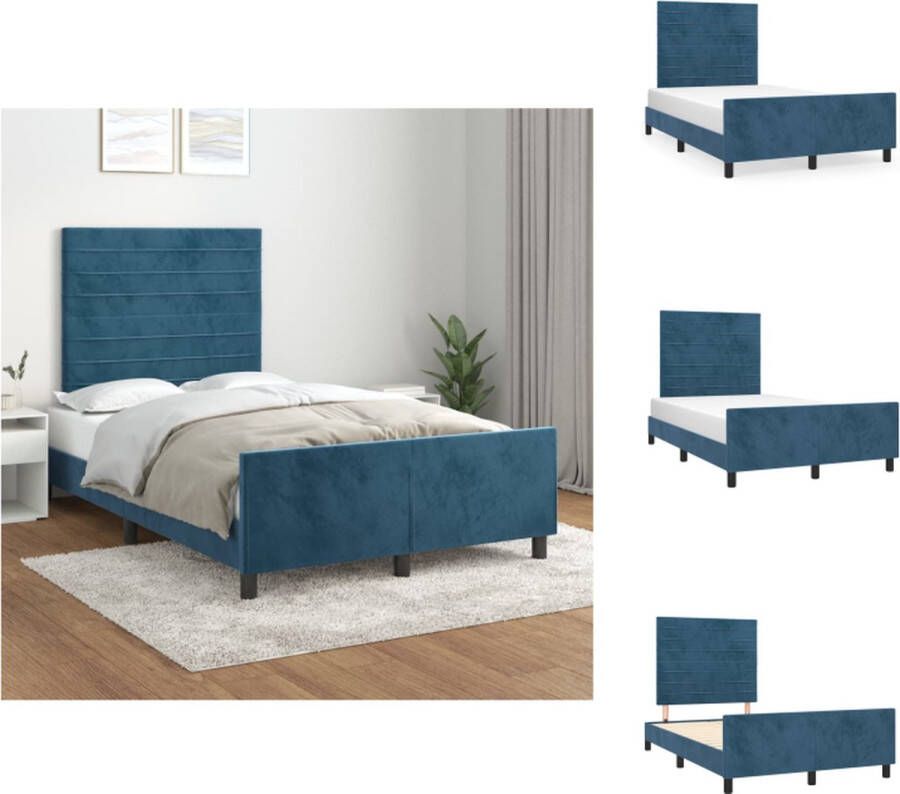 VidaXL Bedframe Donkerblauw Fluwelen 203x126x118 128 cm Verstelbaar hoofdbord Ondersteunende poten Multiplex lattenbodem Geschikt voor 120x200 cm matras Bed