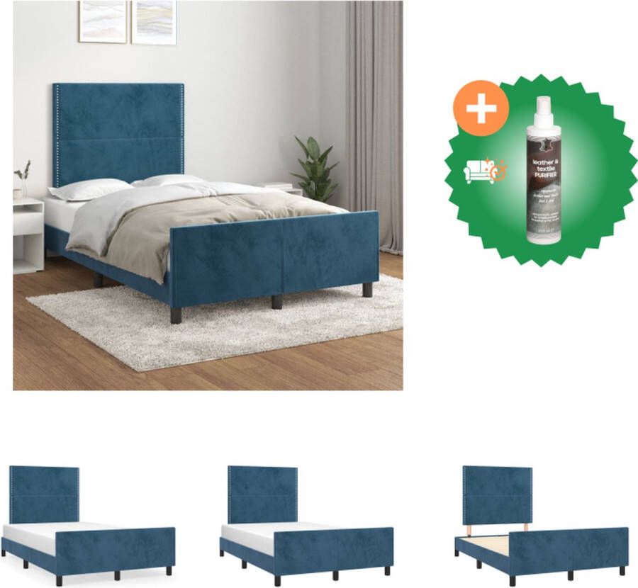 VidaXL Bedframe Donkerblauw Fluwelen 203x126x118 128 cm Verstelbaar hoofdeinde Multiplex lattenbodem Comfortabele ondersteuning Bed Inclusief Reiniger