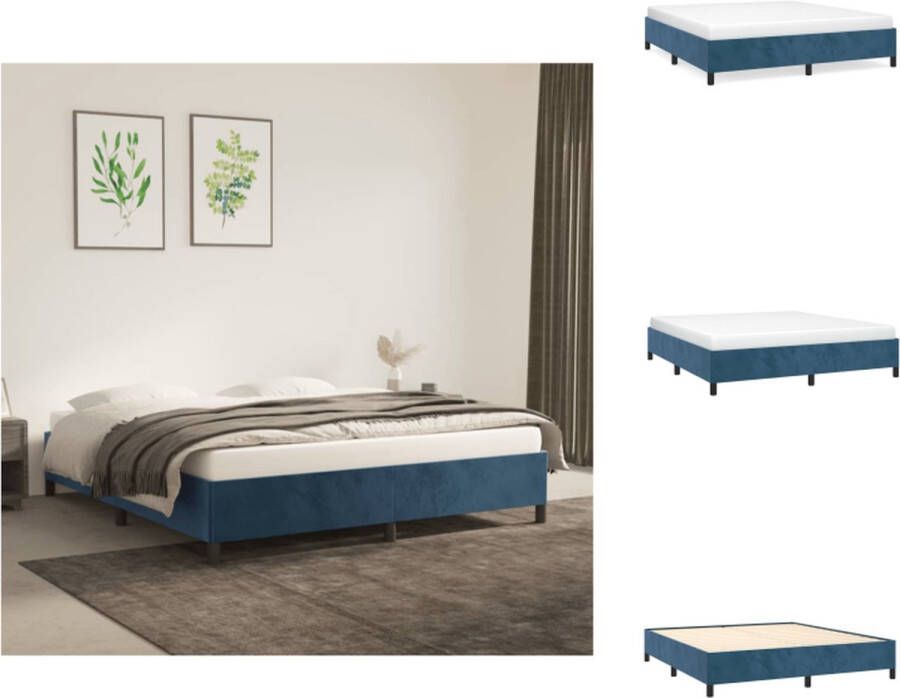 VidaXL Bedframe Donkerblauw Fluwelen Stof 203x183x35 cm Ondersteunende poten Multiplex lattenbodem Bed