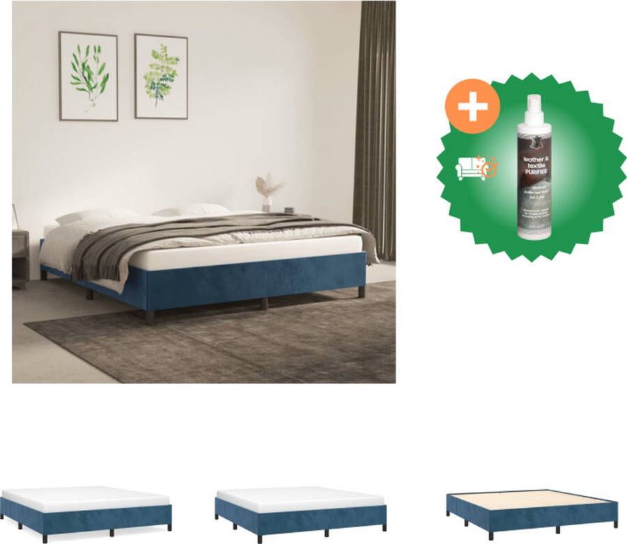 VidaXL Bedframe Donkerblauw Fluwelen Stof 203x183x35 cm Ondersteunende poten Multiplex lattenbodem Bed Inclusief Reiniger