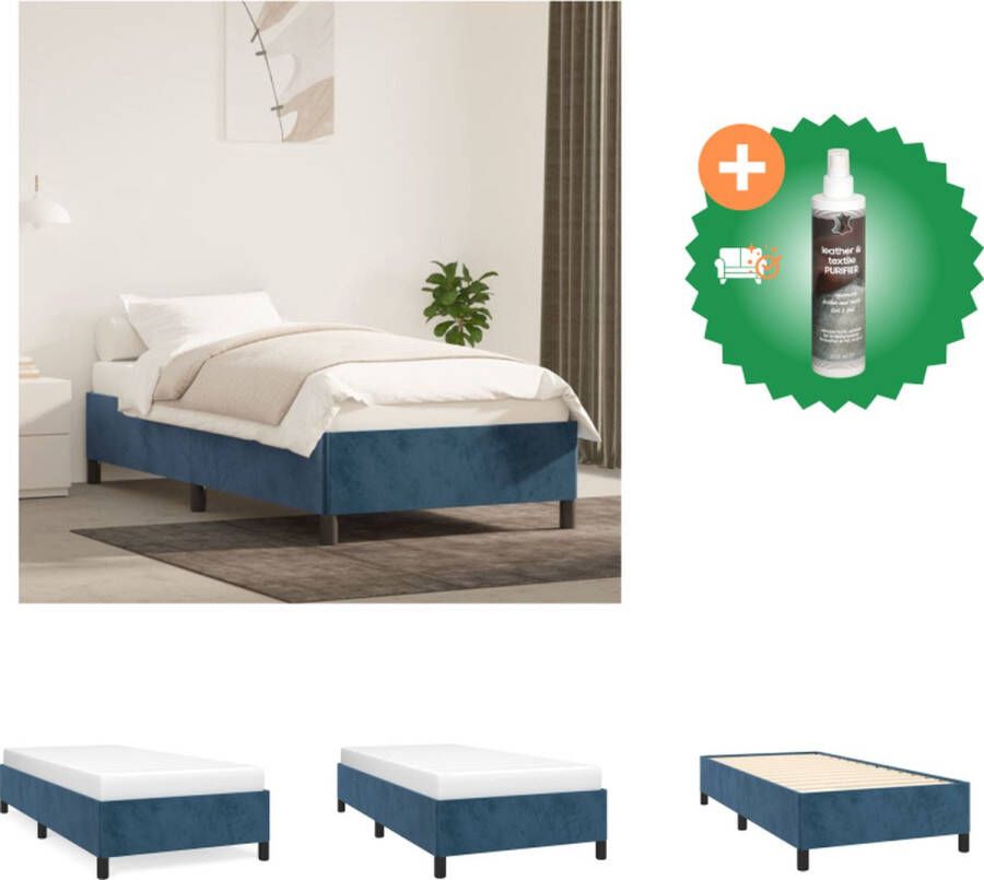 VidaXL Bedframe Donkerblauw Stof 203 x 93 x 35 cm Multiplex Lattenbodem Bed Inclusief Reiniger