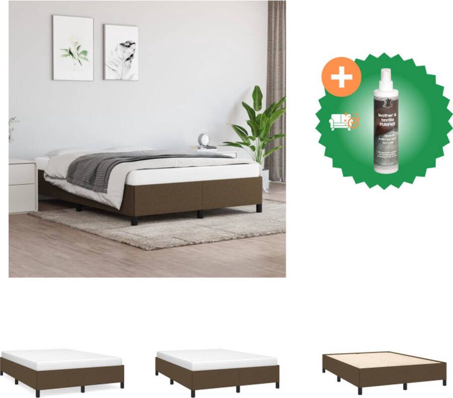 VidaXL Bedframe Donkerbruin Stof 193x143x35 cm Ondersteunende poten Multiplex lattenbodem Geschikt voor 140x190 cm matras (excl matras) Bed Inclusief Reiniger