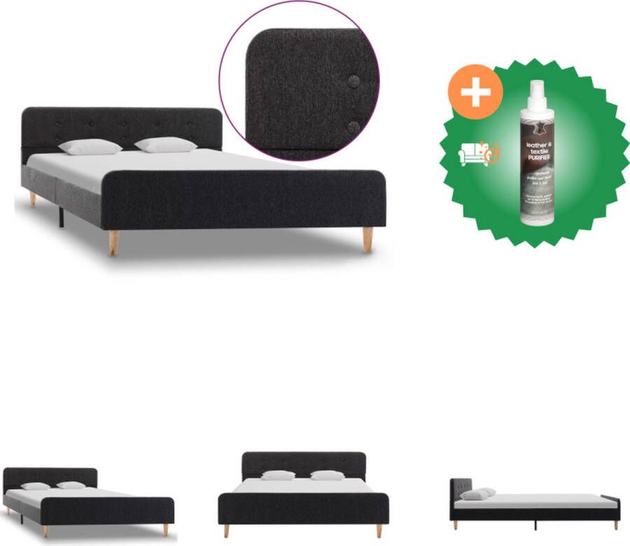 VidaXL Bedframe Donkergrijs 140 x 200 cm Houten frame Stalen poten Bed Inclusief Reiniger