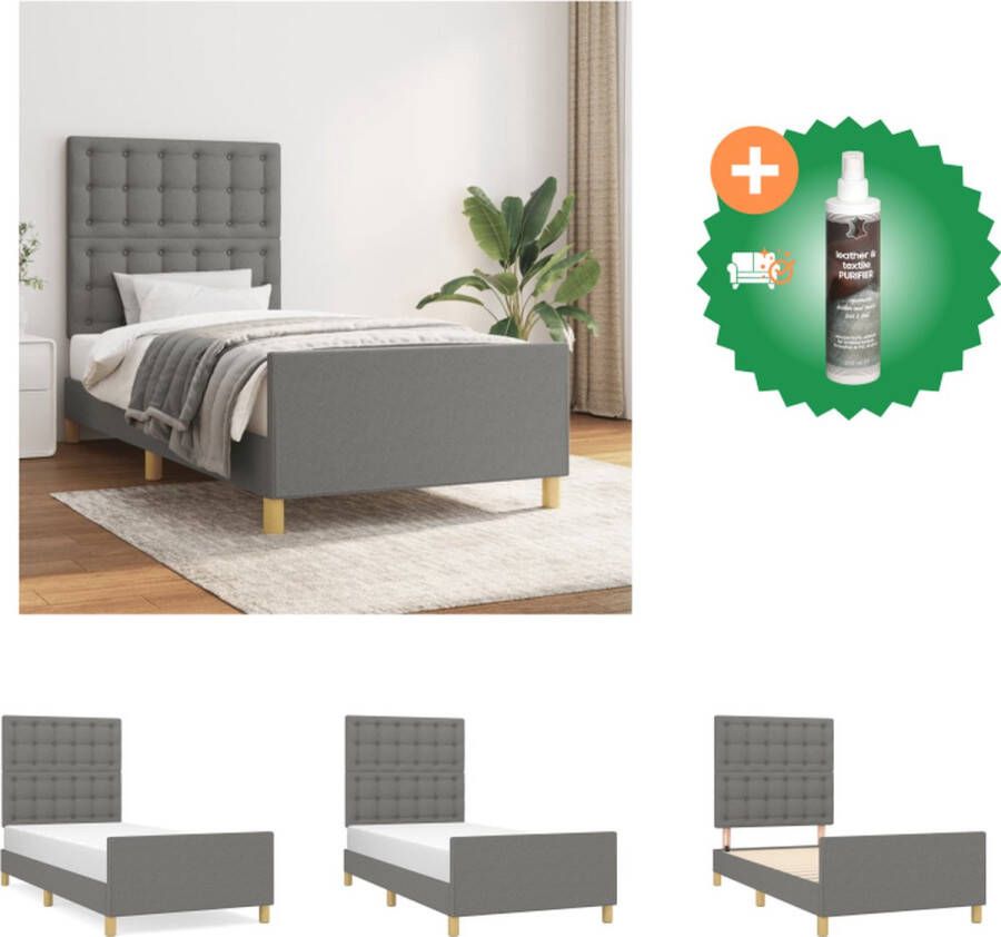 VidaXL Bedframe Donkergrijs 203 x 103 x 118 128 cm Verstelbaar hoofdeinde Multiplex lattenbodem Comfortabele ondersteuning Inclusief hoofd- en voeteneind Bed Inclusief Reiniger - Foto 2