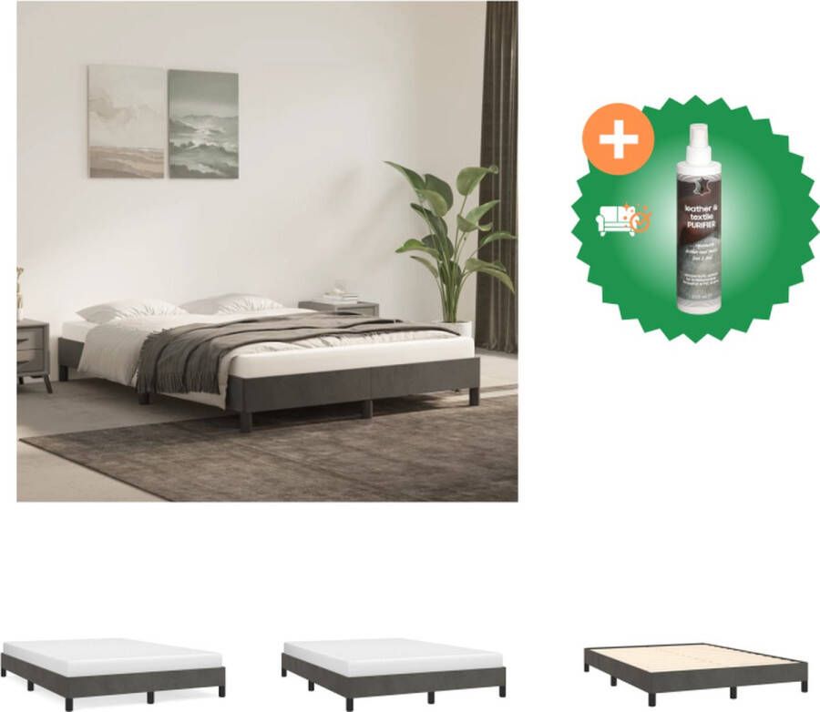 VidaXL Bedframe Donkergrijs 203 x 143 x 25 cm Fluwelen stof Ondersteunende poten Multiplex lattenbodem Bed Inclusief Reiniger