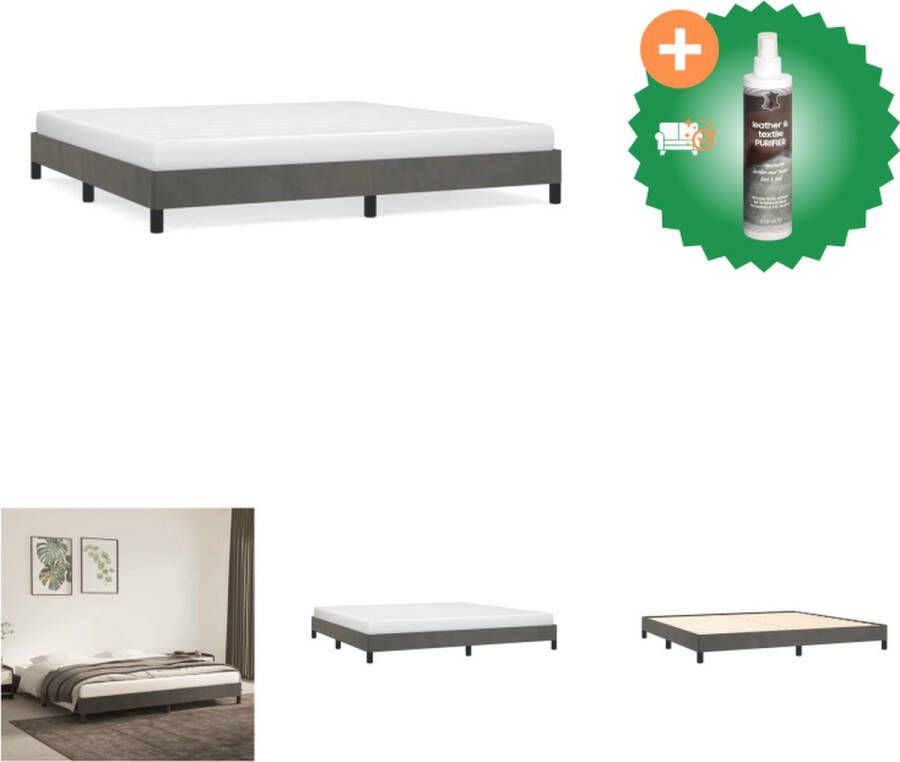 VidaXL Bedframe Donkergrijs 203 x 203 x 25 cm Fluweel Ondersteunende poten Multiplex lattenbodem Bed Inclusief Reiniger