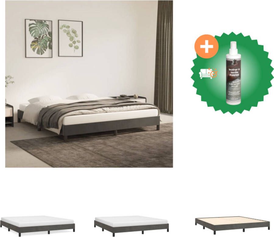 VidaXL Bedframe Donkergrijs 203x183x25 cm Zacht Fluweel Ondersteunende Poten Multiplex Lattenbodem Bed Inclusief Reiniger