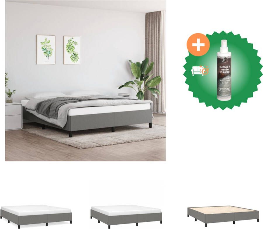 VidaXL Bedframe Donkergrijs Stof 203x183x35 cm Duurzaam en ademend Met ondersteunende poten Multiplex lattenbodem Matras niet inbegrepen Bed Inclusief Reiniger