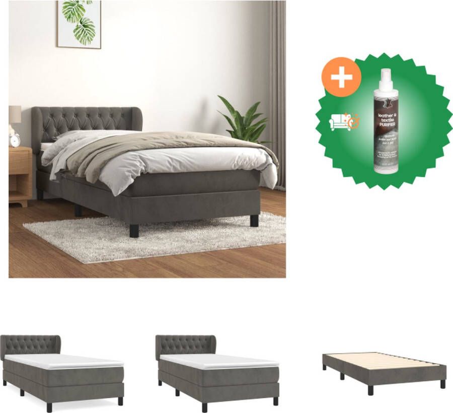 VidaXL Bedframe Donkergrijs fluweel 193x93x78 88 cm Pocketvering matras 90x190x20 cm Topmatras 90x190x5 cm Bed Inclusief Reiniger
