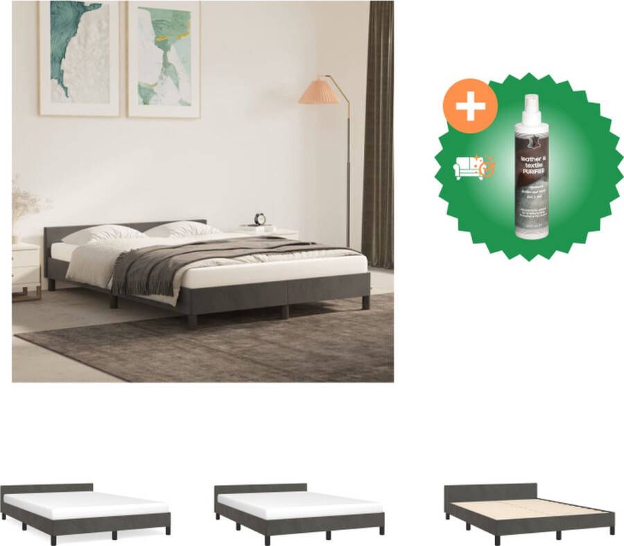 VidaXL Bedframe Donkergrijs Fluweel Ondersteunende poten Multiplex lattenbodem 193x143x50 cm Geschikt voor matras 140x190 cm Bed Inclusief Reiniger - Foto 2