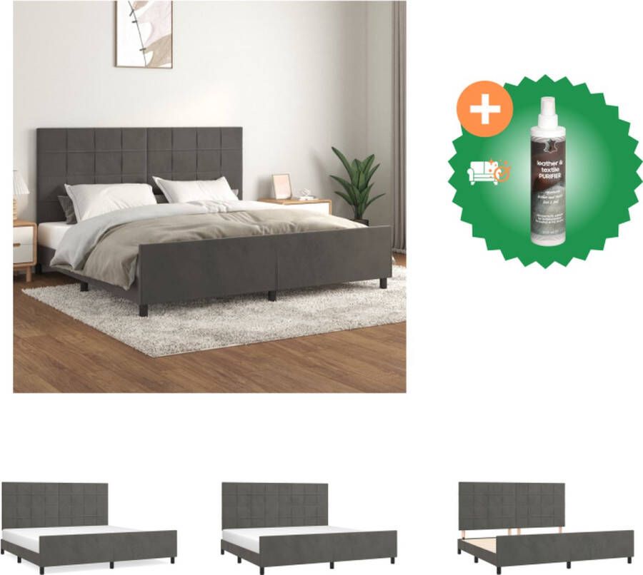 VidaXL Bedframe Donkergrijs Fluweel Verstelbare Hoogte Ondersteunende Poten Multiplex Lattenbodem Comfortabele Ondersteuning 203x206x118 128cm Bed Inclusief Reiniger - Foto 2