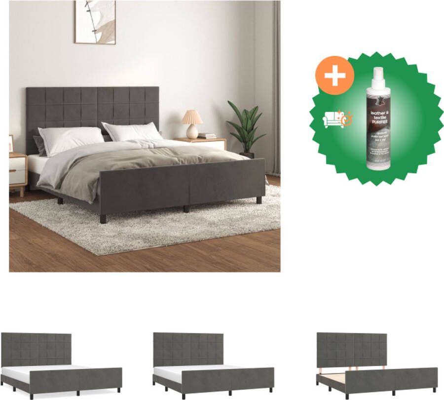 VidaXL Bedframe Donkergrijs Fluwelen 203x186x118 128cm Verstelbaar hoofdeinde Ondersteunende poten Multiplex lattenbodem Bed Inclusief Reiniger
