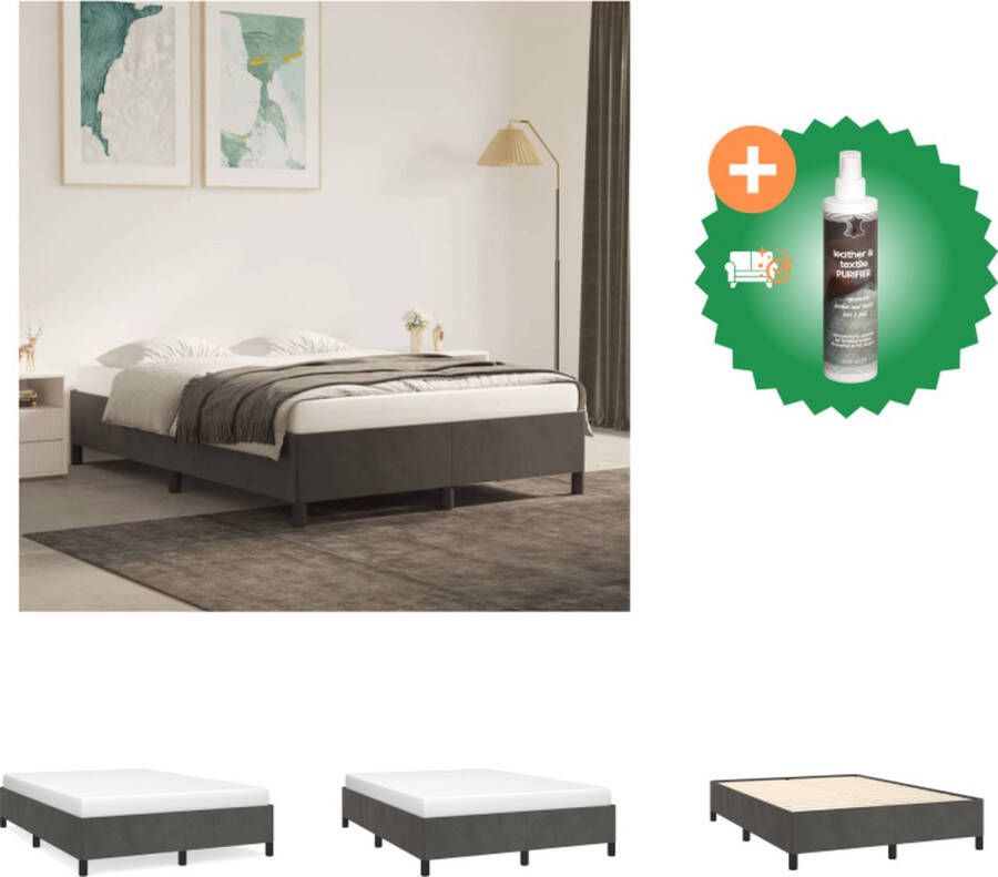 VidaXL Bedframe Donkergrijs Stof 203x143x35 cm Fluwelen afwerking Ondersteunende poten Multiplex lattenbodem Bed Inclusief Reiniger