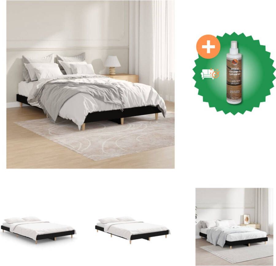 VidaXL Bedframe Zwarte bewerkt houten en metalen bedframe 193 x 123 x 20 cm Geschikt voor 120 x 190 cm matras Montage vereist Bed Inclusief Houtreiniger en verfrisser - Foto 2