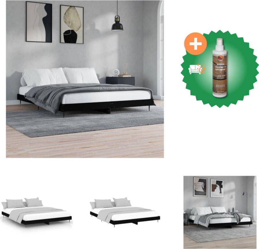 VidaXL Bedframe Houten Bedframe Zwarte kleur Multiplex lattenbodem Afmetingen- 203 x 183 x 20 cm Geschikt voor matras 180 x 200 cm Montage vereist Bed Inclusief Houtreiniger en verfrisser