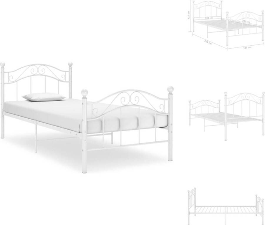 VidaXL Bedframe Eenpersoons bed Metaal 209 x 107 x 92.5 cm Wit Bed