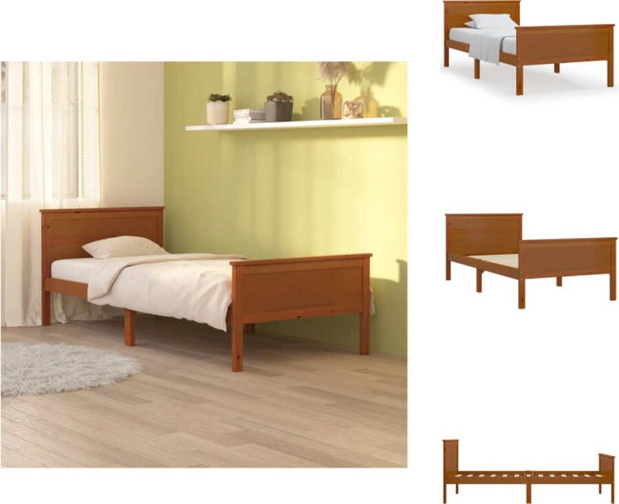 VidaXL Bedframe Bedframes Houten Bedframe Bed Bedframe massief grenenhout honingbruin 100x200 cm - Foto 2