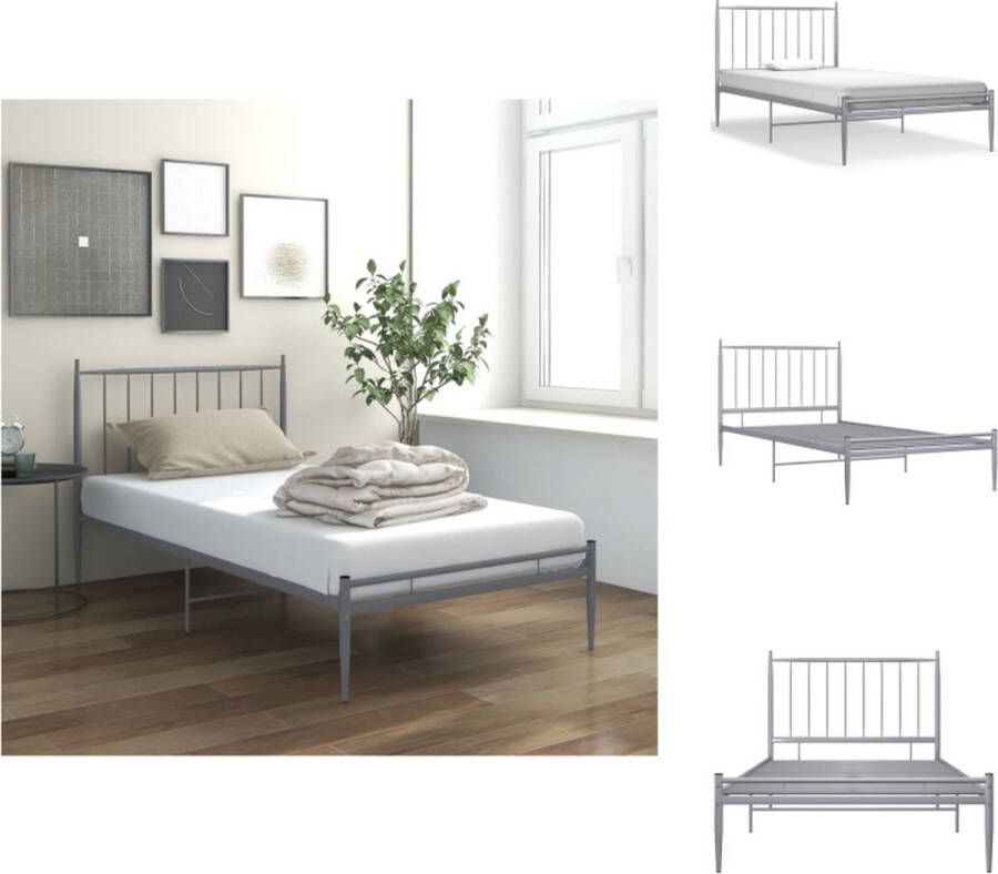 VidaXL Bedframe Bedframes Eenpersoonsbed Eenpersoonsbedden Bedframe metaal grijs 90x200 cm