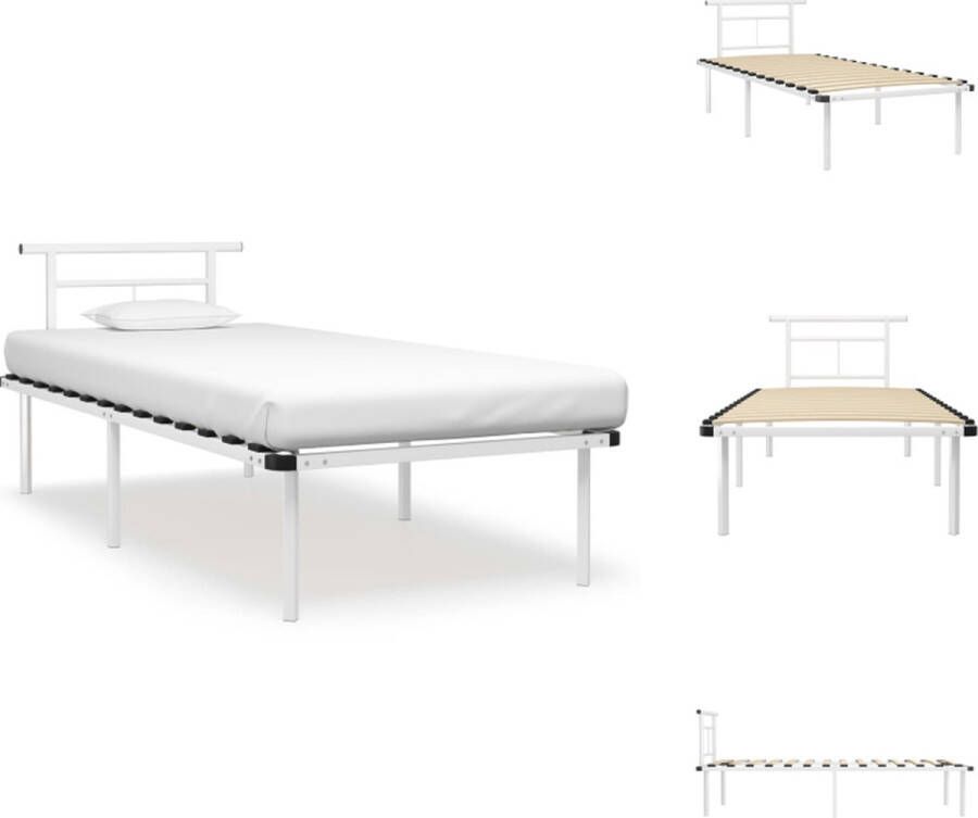 VidaXL Bedframe Elegant en Klassiek Metalen Bedframe 90 x 200 cm Kleur- Wit Bed