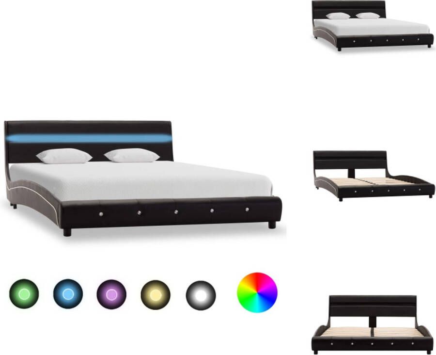 VidaXL Bedframe Elegant Multiplex en MDF 223 x 165 x 69.5 cm LED Strip Geschikt voor 160 x 200 cm matras Zwart en wit Bed