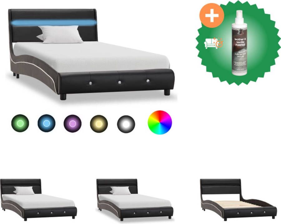 VidaXL Bedframe Elegante Slaapkamerinrichting 223x95x69.5 cm LED-strip afstandsbediening Zwart Wit Bed Inclusief Reiniger