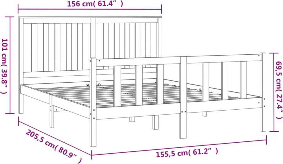VidaXL -Bedframe-en-hoofdbord-grenenhout-grijs-150x200-cm-5FT-King-Size