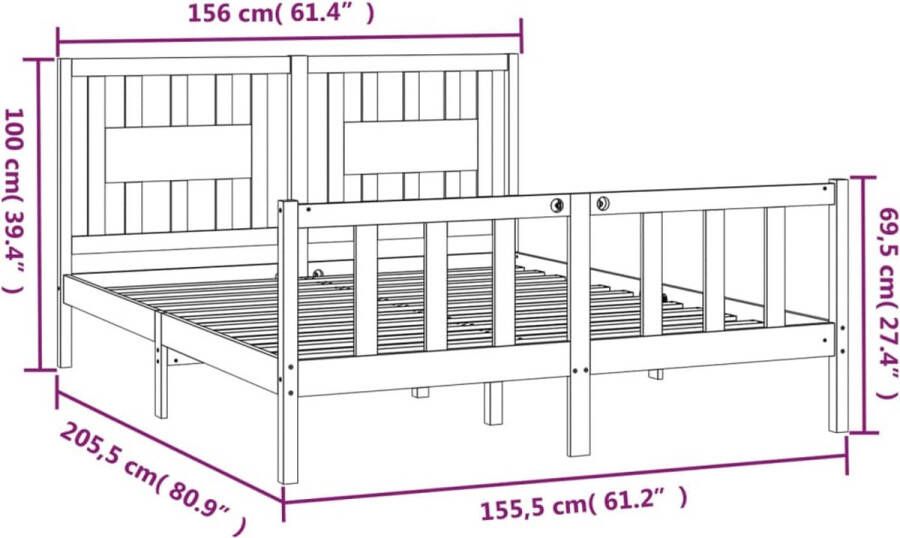 VidaXL -Bedframe-en-hoofdbord-grenenhout-grijs-150x200-cm-5FT-King-Size