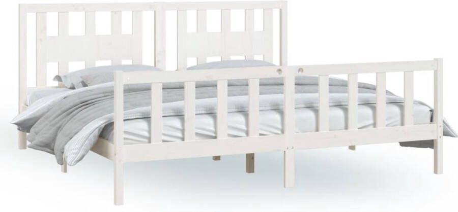 VidaXL -Bedframe-met-hoofdbord-massief-grenenhout-wit-180x200-cm