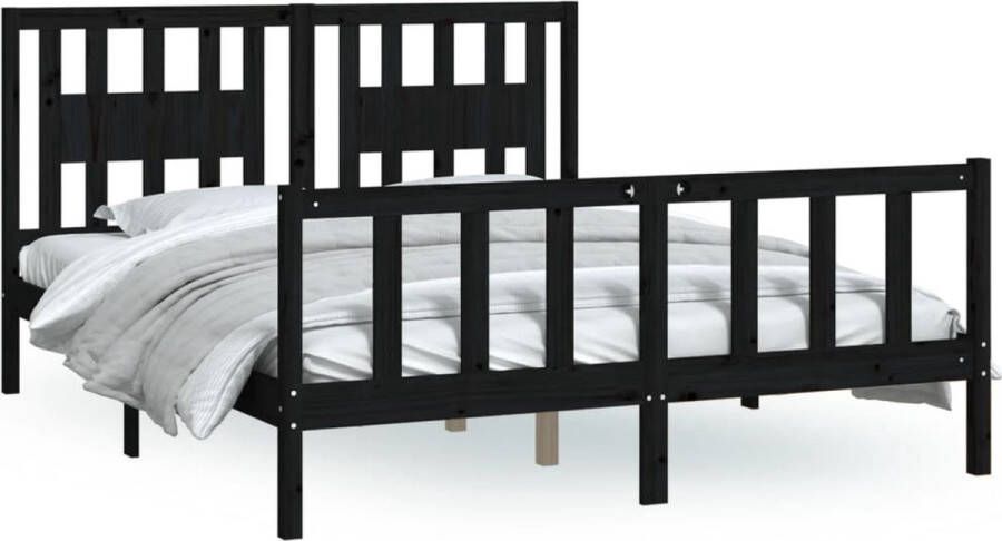 VidaXL -Bedframe-en-hoofdbord-grenenhout-zwart-150x200-cm-5FT-King-Size - Foto 2