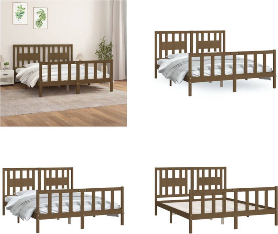 VidaXL Bedframe en hoofdbord hout honingbruin 150x200 cm 5FT King Size Bedframe Bedframes Bed Bedombouw