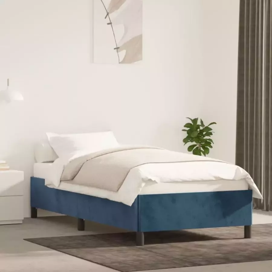 VidaXL Bedframe zonder matras 100x200 cm fluweel donkerblauw