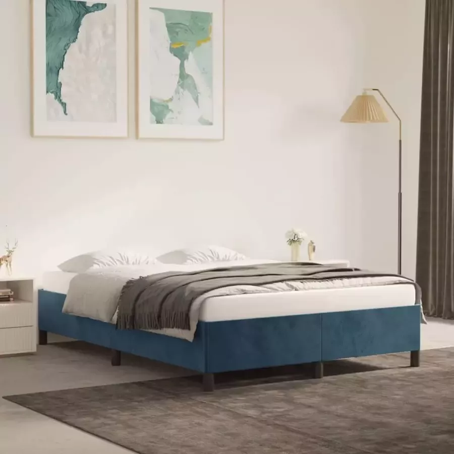 VIDAXL Bedframe zonder matras 140x190 cm fluweel donkerblauw