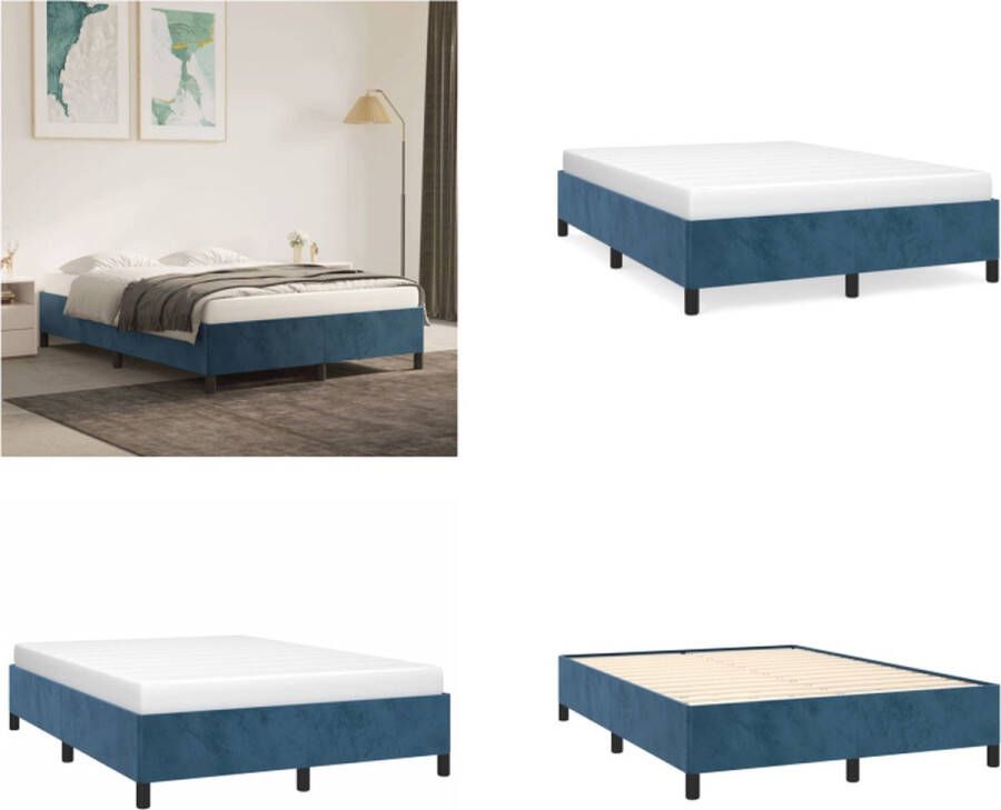 VidaXL Bedframe zonder matras 140x190 cm fluweel donkerblauw Bedframe Bedframes Slaapmeubel Bedbodem - Foto 2