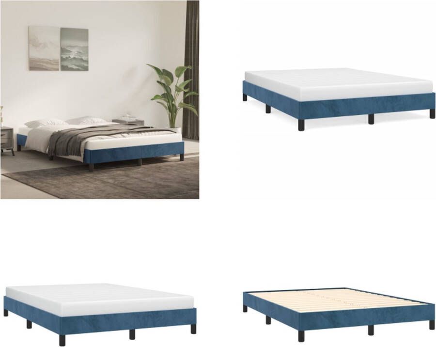 VidaXL Bedframe fluweel donkerblauw 140x190 cm Bedframe Bedframes Slaapmeubel Bedbodem