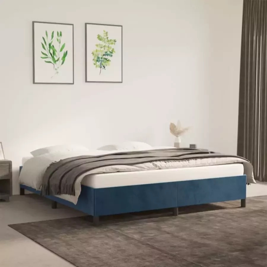 VIDAXL Bedframe zonder matras 160x200 cm fluweel donkerblauw - Foto 1