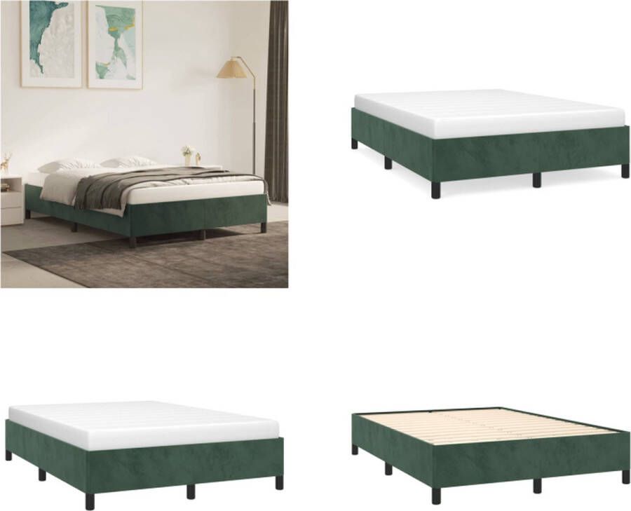 VidaXL Boxspringframe fluweel donkergroen 140x200 cm Boxspring Bed Frame Boxspring Bed Frames Bed Slaapkamer Meubels - Foto 3